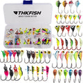 THKFISH Ice Fishing Jigs 54pcs Glow Ice Fishing Lures Walleye Jig Ice Fishing Jigs Kit Ice Fishing Gear for Crappie Bass Walleye Saltwater Freshwater Fishing Gear