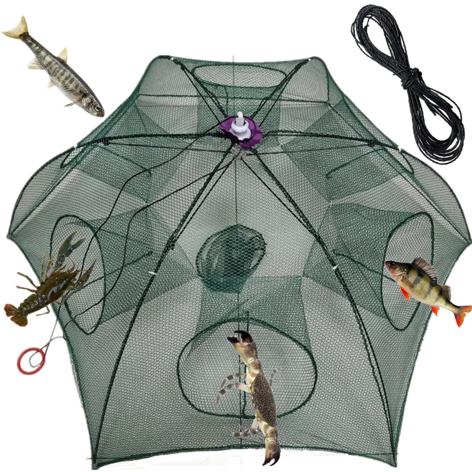 Automatic Foldable Umbrella Fishing Net Bait Trap Fish Trout Minnow Crayfish Shrimp Trap Shrimp Crab Catfish Traps with Anti-Corrosion and Anti-Rust Frame
