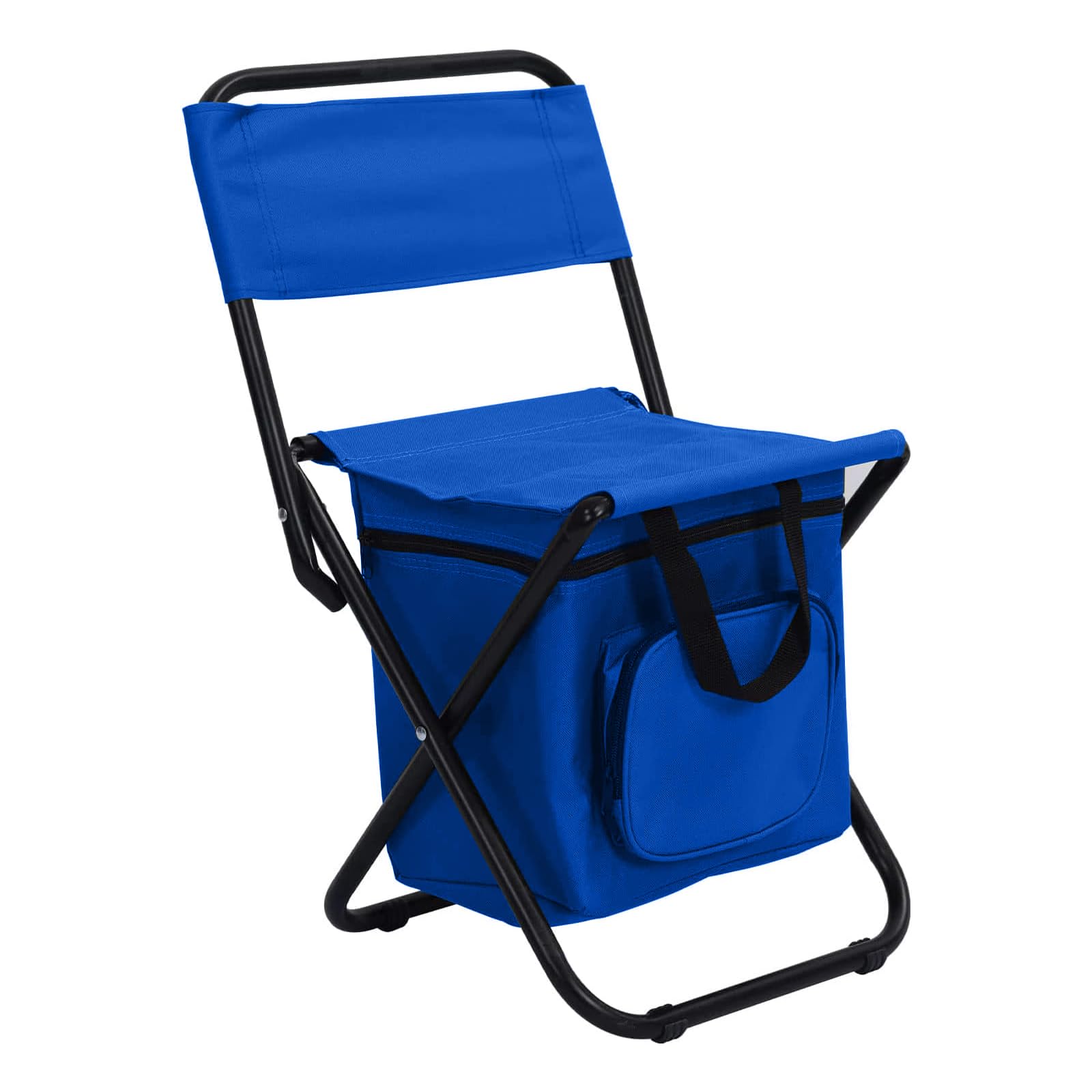 Sequpr Foldable Fishing Chair with Cooler Bag Fishing Stool with Backrest Portable Foldable Camping Chair for Fishing Hunting Hiking (Blue)