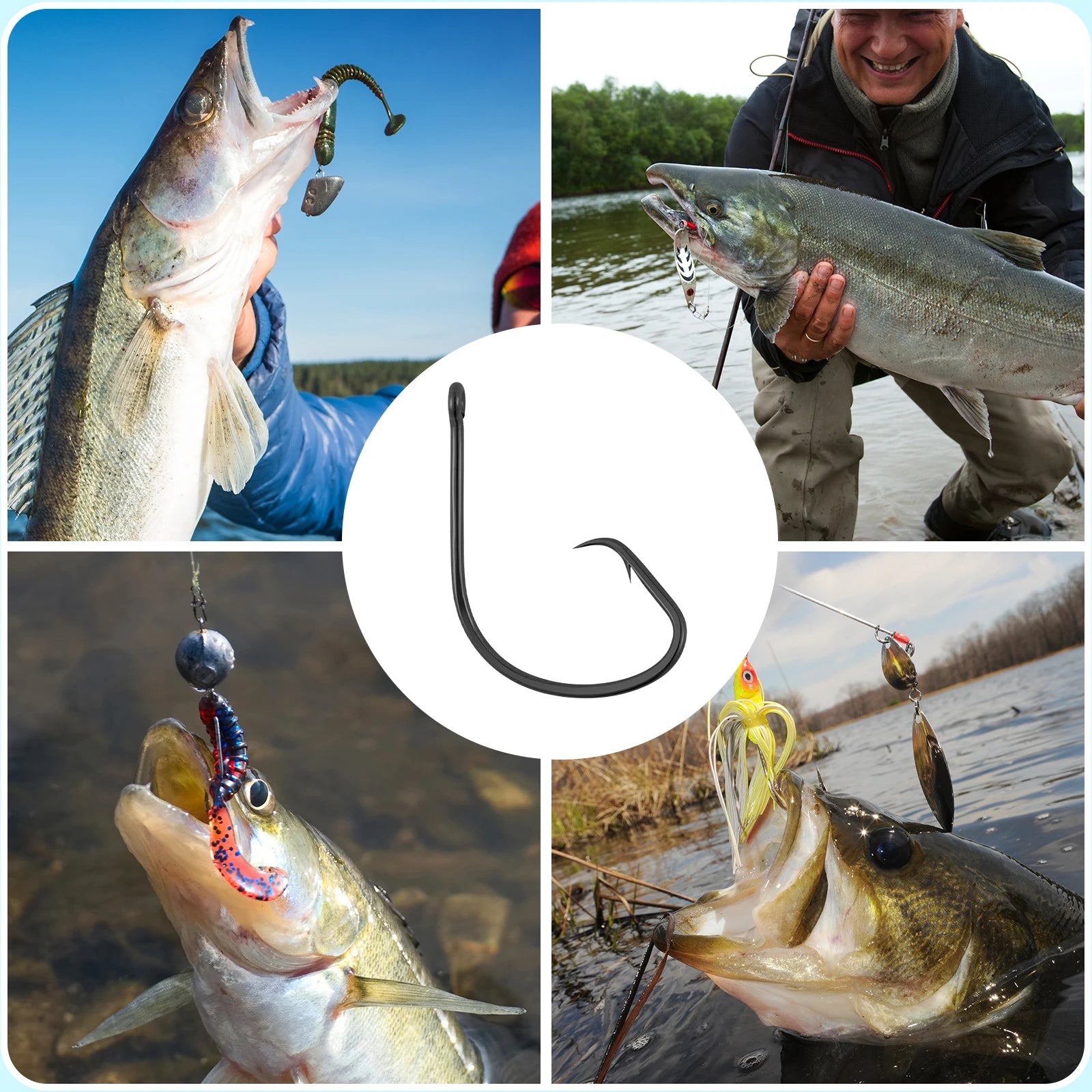 9KM Inline Circle Hook Offset Fishing Hook Saltwater Catfish Hook 25~100Pcs For Rigging Live and Chunk Baits Lure Fishing