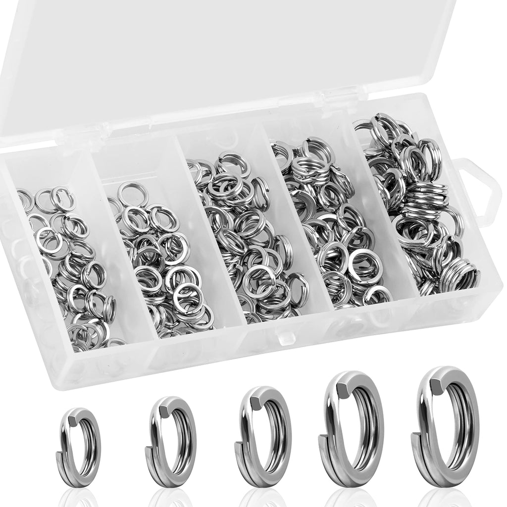 AGOOL Fishing Split Rings Kit -200pcs Stainless Steel Split Rings Double Flattened Hyper Wire Fishing Rings Fishing Lure Rings Saltwater Fishing Lure Connectors Round Solid Rings for Jigging Trolling