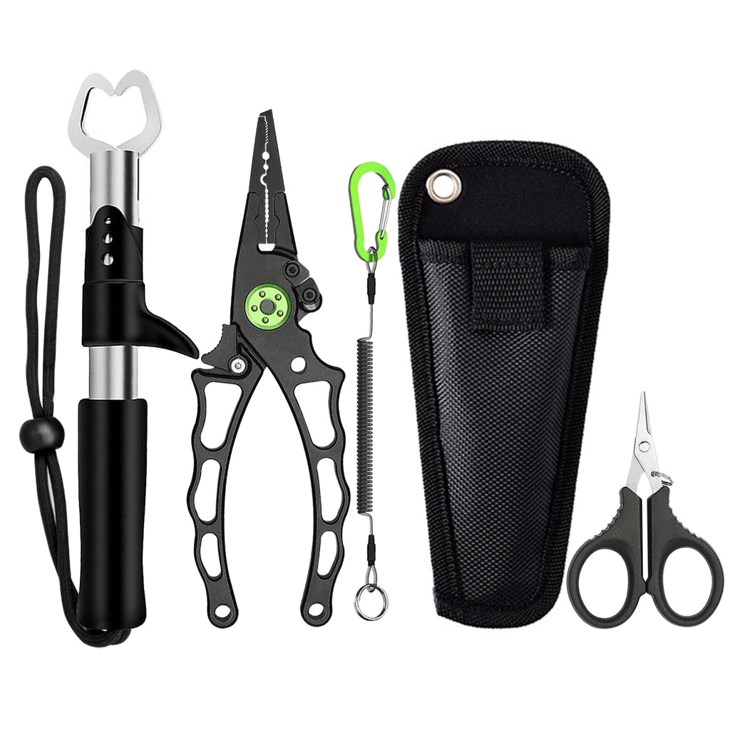 Aluminum Fishing Pliers 5 Pcs Fishing Tool Kit Upgraded Muti-Function Hook Remover and Fish Scissors Fishing Gear Ice Fishing Gift for Men