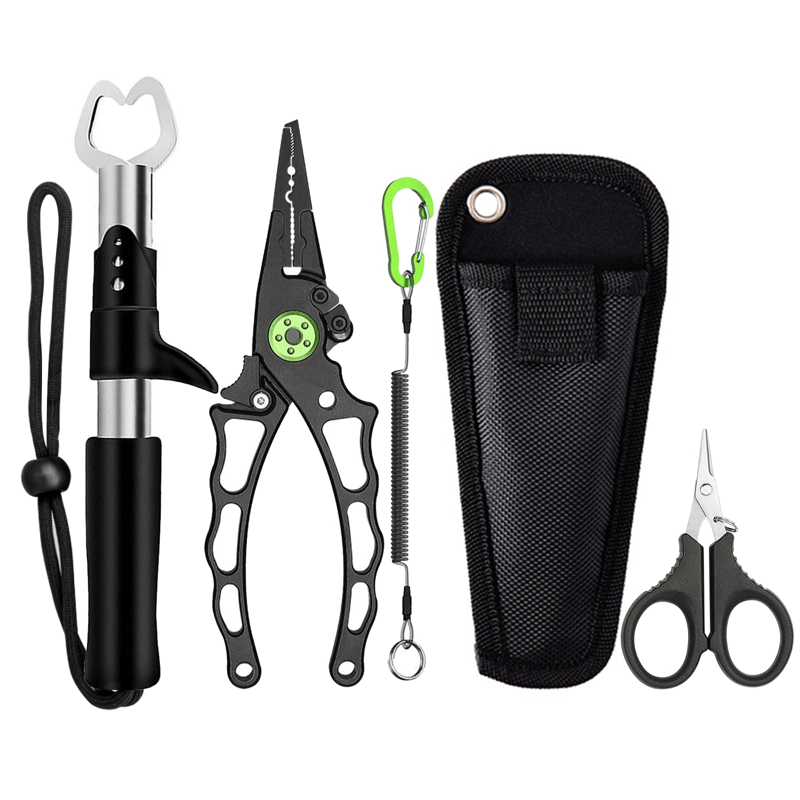 Aluminum Fishing Pliers 5 Pcs Fishing Tool Kit Upgraded Muti-Function Hook Remover and Fish Scissors Fishing Gear Ice Fishing Gift for Men