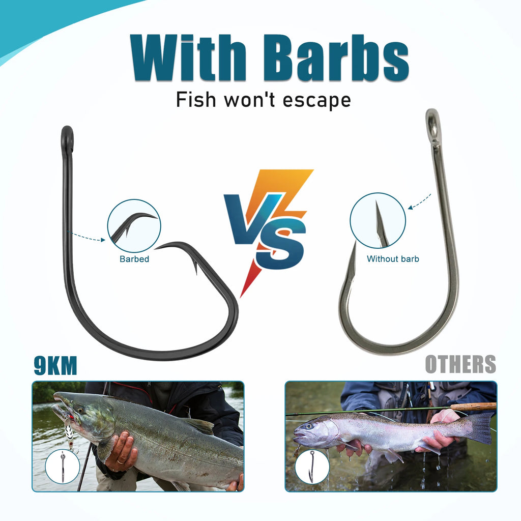 9KM Inline Circle Hook Offset Fishing Hook Saltwater Catfish Hook 25~100Pcs For Rigging Live and Chunk Baits Lure Fishing