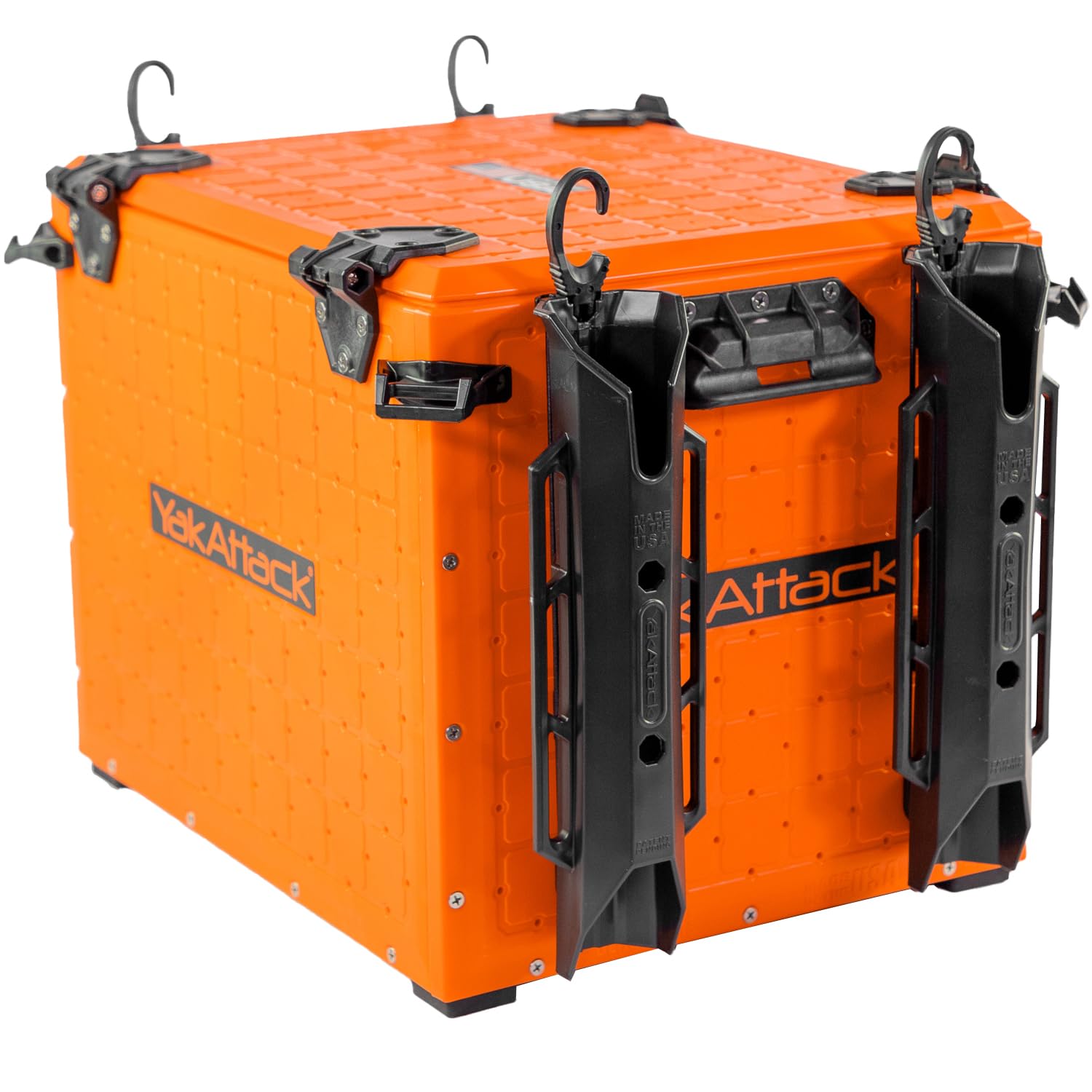 YakAttack BlackPak Pro Kayak Fishing Crate - Includes 4 Attachable Fishing Rod Holders 13" x 16" - YakAttack Orange | Kayak Fishing Accessories