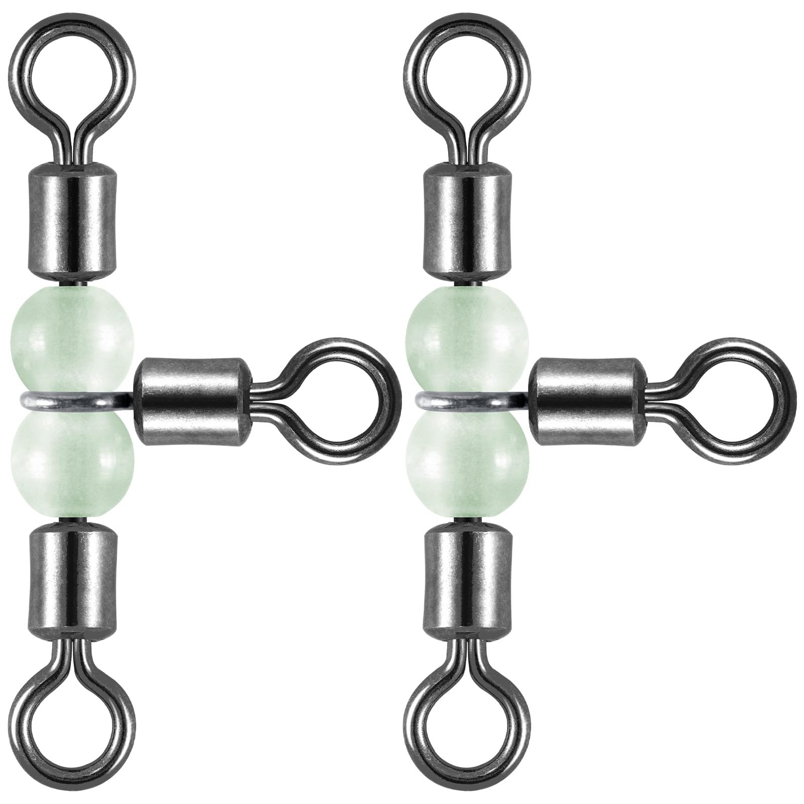 Dr.Fish 20 Pack 3-Way Fishing Swivels with Glow Beads Barrel Swivels Fishing Tackle Rolling Swivel T Shape Stainless Steel Fishing Tackles Catfish Rig 10 * 12
