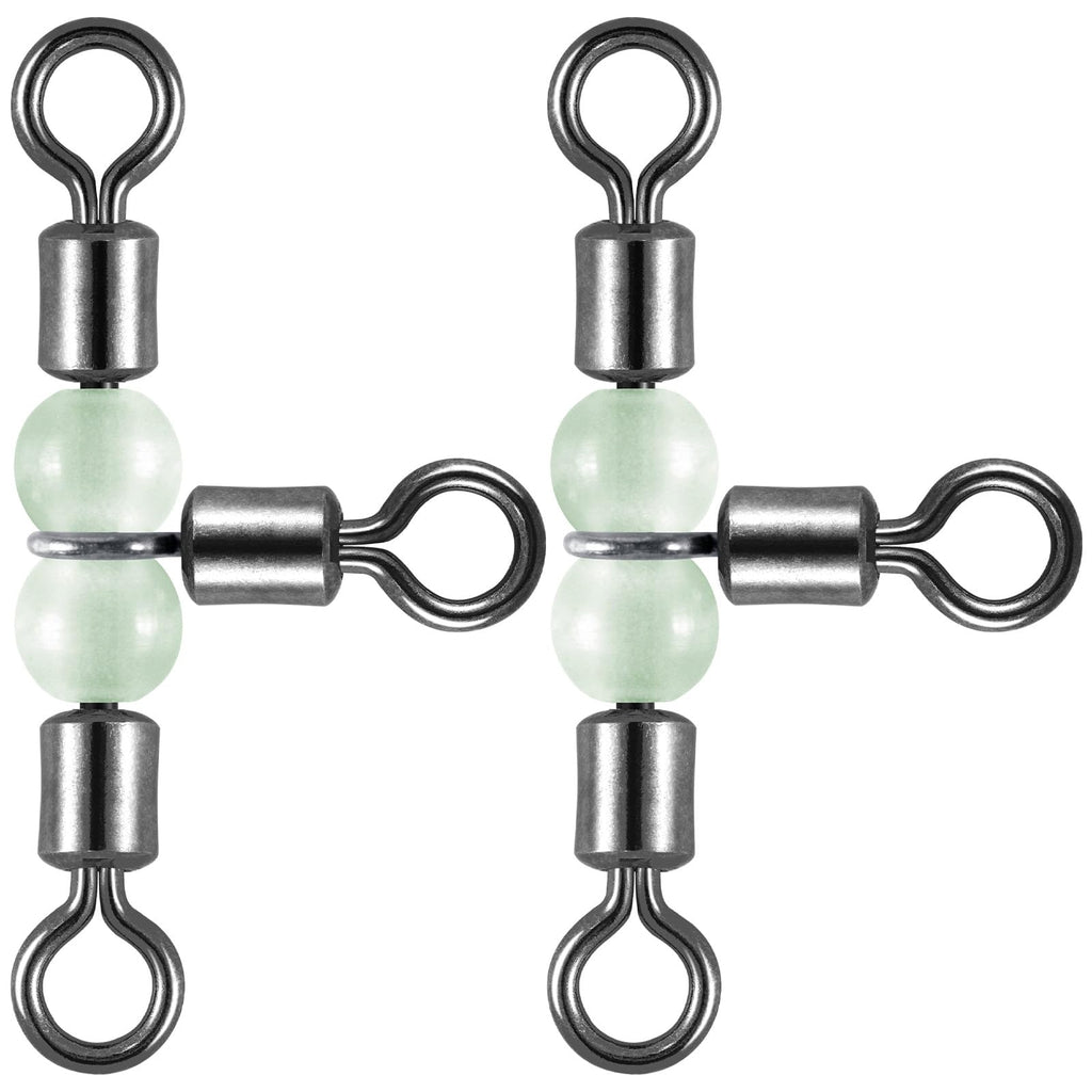 Dr.Fish 20 Pack 3-Way Fishing Swivels with Glow Beads Barrel Swivels Fishing Tackle Rolling Swivel T Shape Stainless Steel Fishing Tackles Catfish Rig 10 * 12