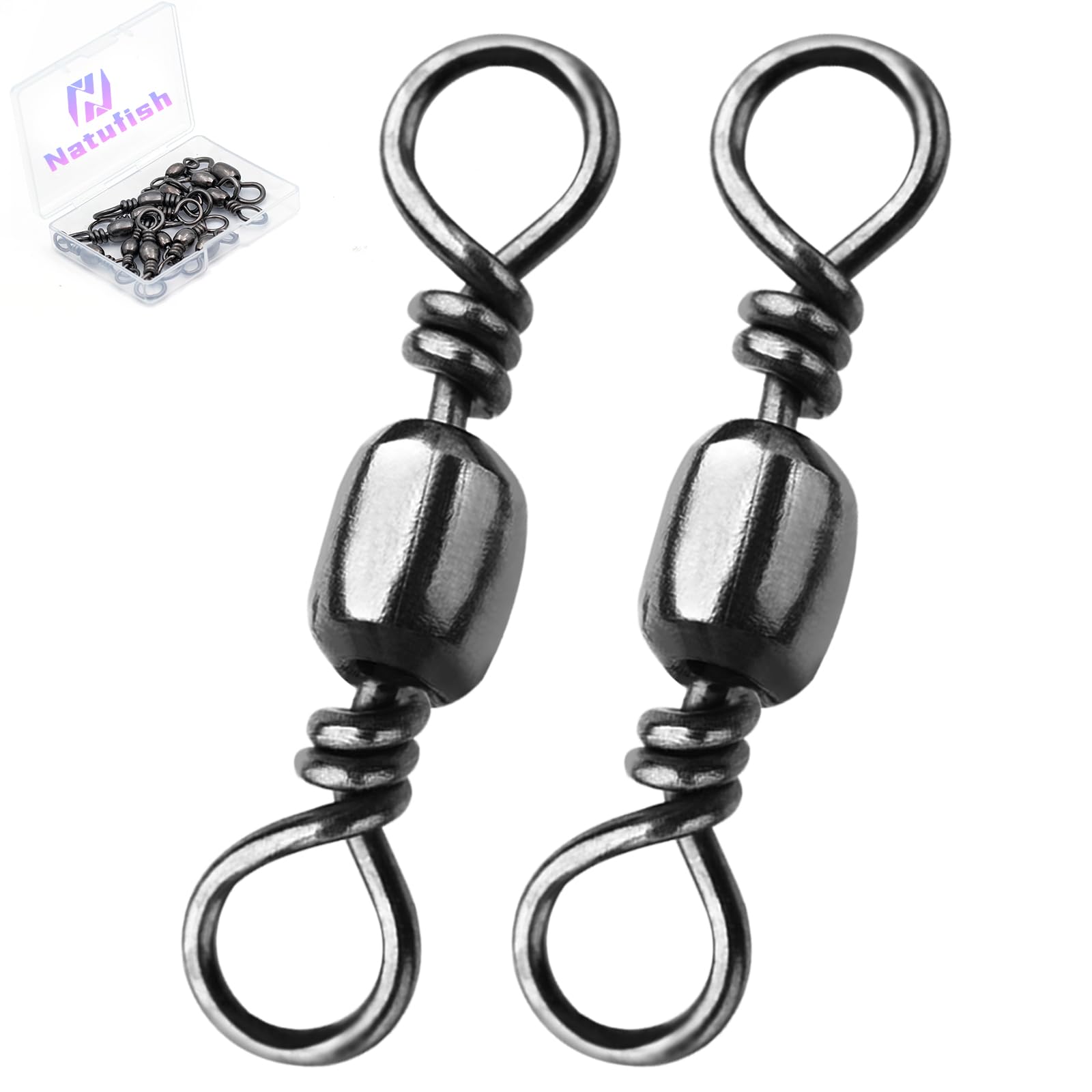Natufish Fishing Barrel Swivels - 50Pcs Solid Ring Rolling Swivel Connector High Strength Fishing Terminal Tackle for Saltwater Sea Fishing(Size 5#)