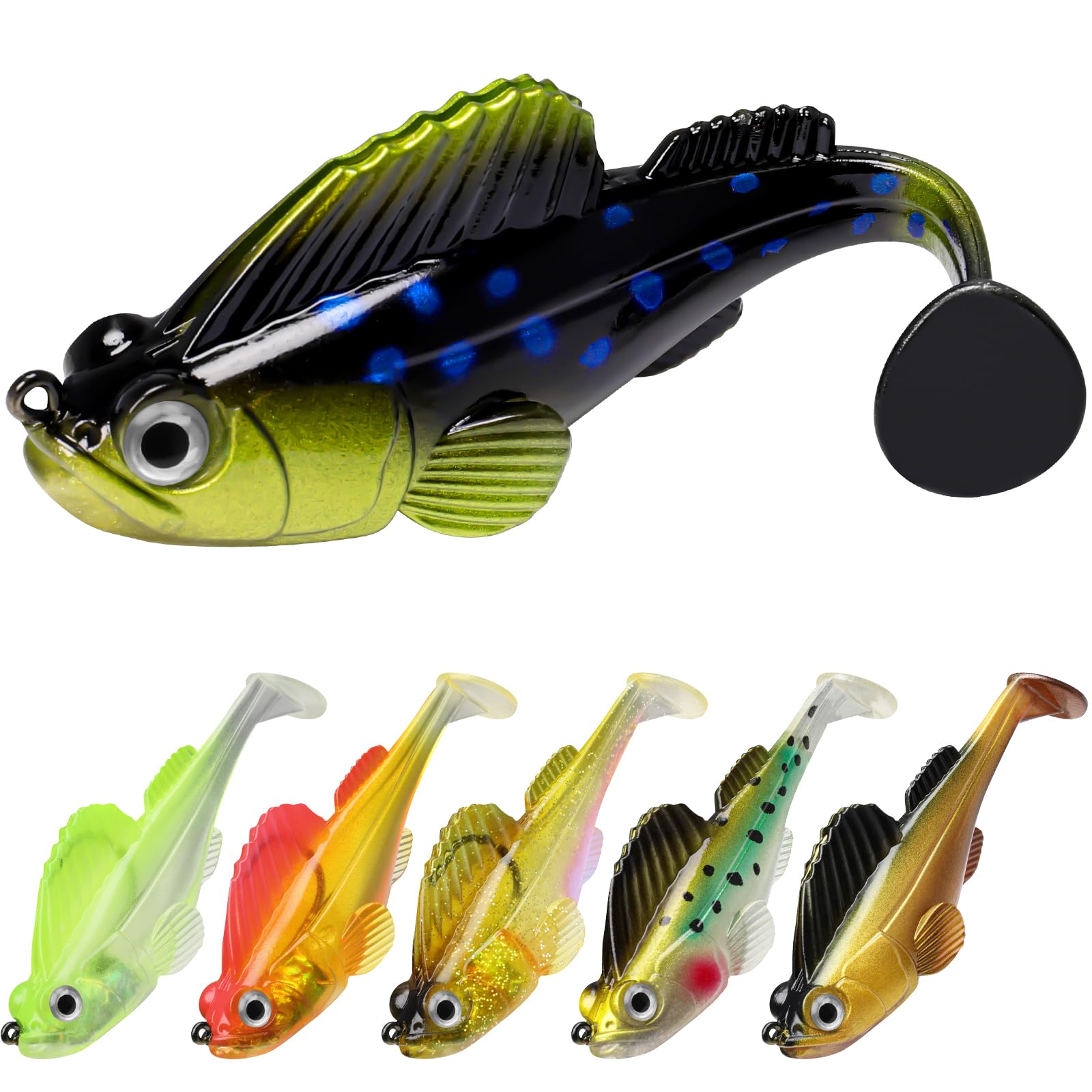 Gotour Weedless Soft Fishing Lures for Freshwater and Saltwater Premium Pre-Rigged Jig Head Paddle Tail Swimbaits for Bass Fishing，Jigs Fishing Bait for Crappie Trout Walleye Amazing Fishing Gifts