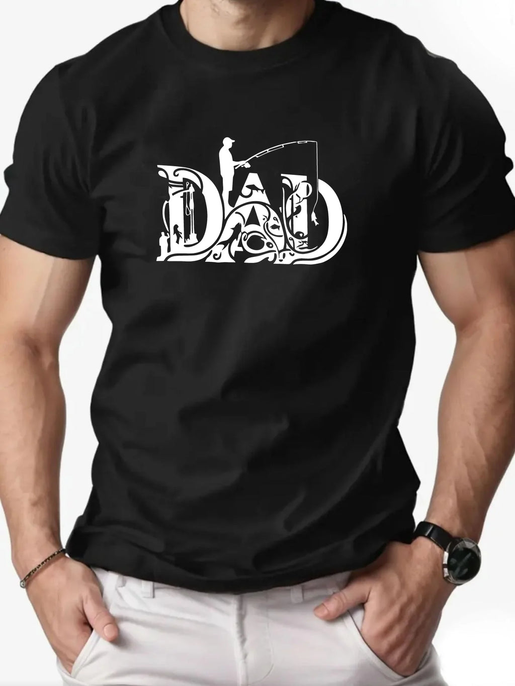Men's Fishing Pattern T-Shirt Summer Casual Round Neck Short Sleeve Outdoor Tee Summer Casual Men's Fishing Pattern T-Shirt