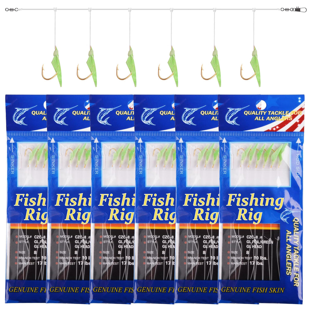 OROOTL Fishing Rigs Bait Lures 6 Packs Fishing Bait Rigs Kit Saltwater Fishing Lures Luminous Surf Fishing Rigs Tackle with Sharp Hooks Fish Skin Silk Size 4 6 8