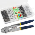 Fishing Crimping Tool Fishing Wire Line Crimping Rigging Kit Fishing Pliers Wire Rope Leader Crimp Tool with 500pcs Fishing Crimp Sleeves Beads Set Wire Rope Crimping Tool(Blue)